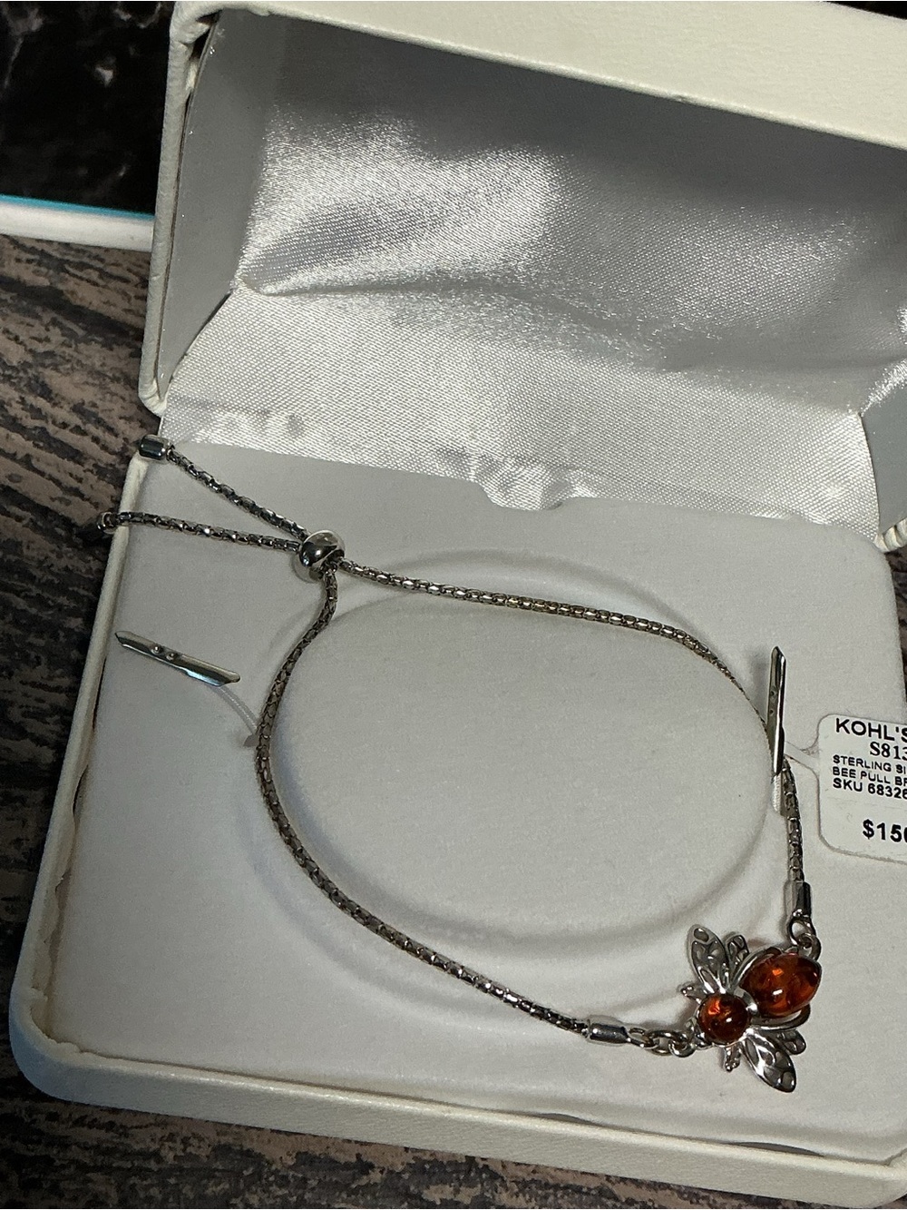 Kohls Sterling Silver & Genuine Amber Bee Bracelet